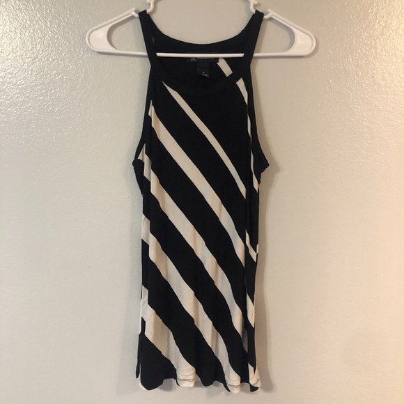 🌞 INC International Concepts Tank Top Black White Stripe Women Size Medium - Picture 1 of 3